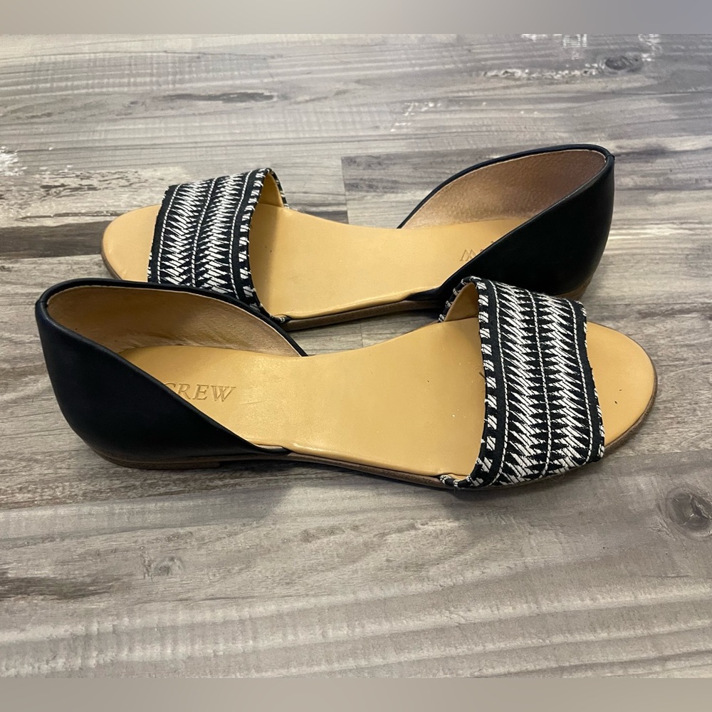 J. Crew F2028 black and white flats, open toe